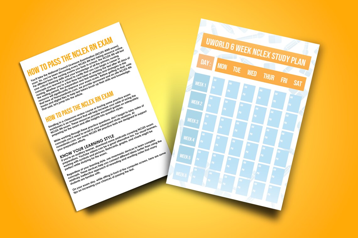 Uworld 6 Week Blank NCLEX Study Calendar With Tips Etsy