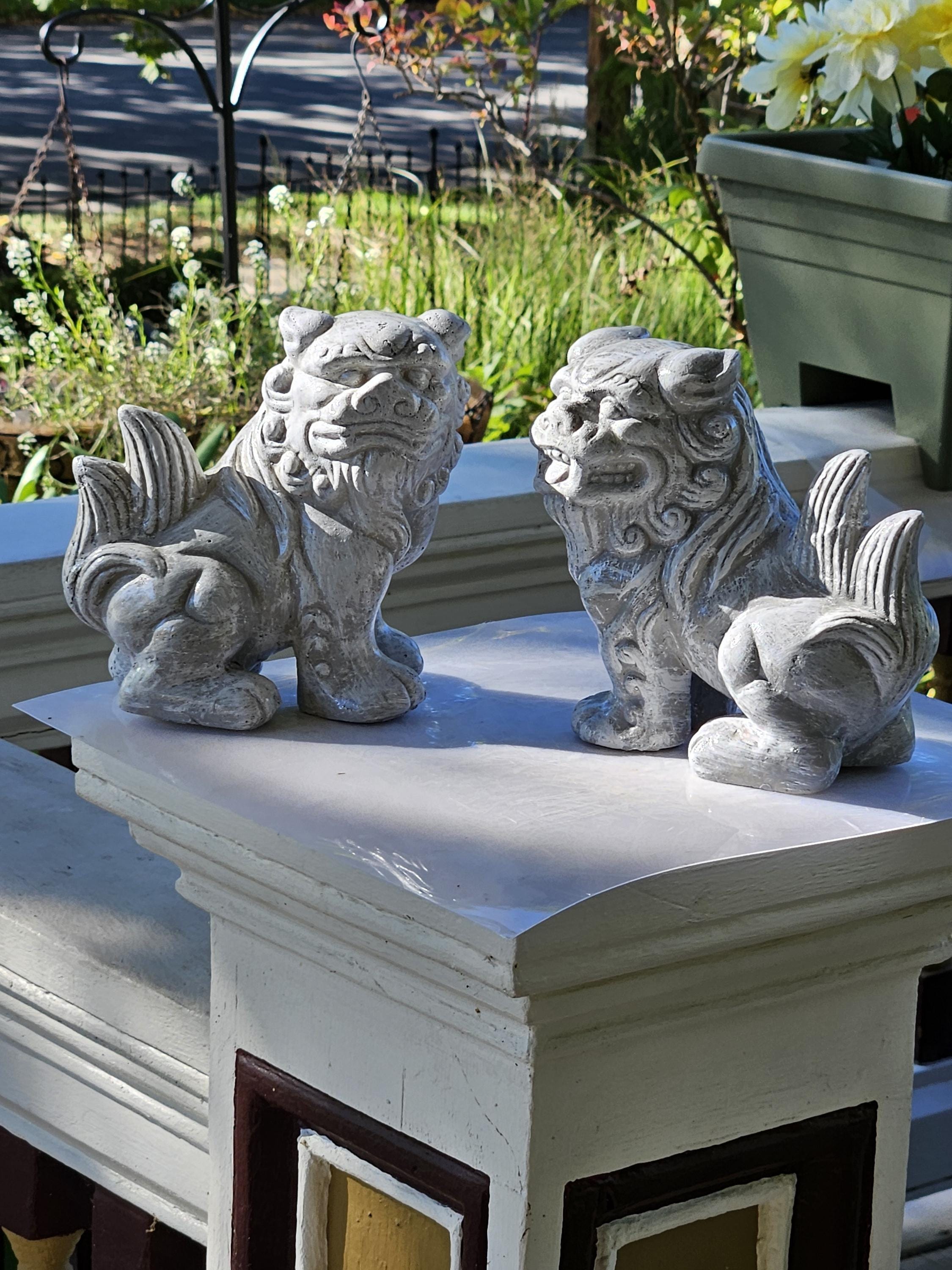 Okinawa Shisa Concrete Foo Dog Foo Lion Statues (two): Hand