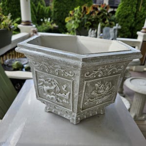 Hand-Painted Concrete Hexagon Flower Pot: Oriental Distressed Vase
