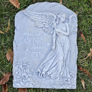 Hand-Painted Concrete Angel Plaque: Memorial Garden Grave Marker