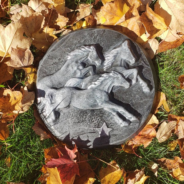 Beautiful Wild Black Stallion Horse outdoor Stepping Stone Plaque!  Hand crafted and hand painted!  Unique! garden addition!