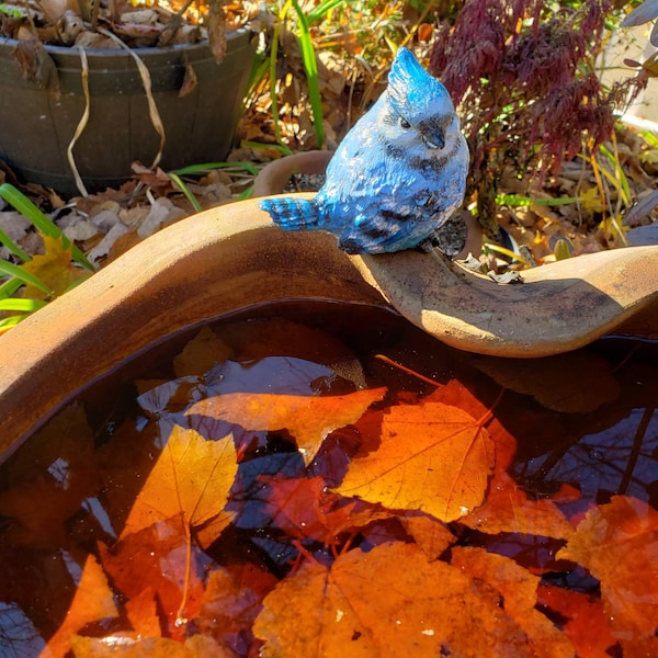 Hand-painted and hand cast concrete cement Blue Jay Bluebird bird statue!  Outdoor or Indoor! for garden or shelf inside! 3.5"x3"