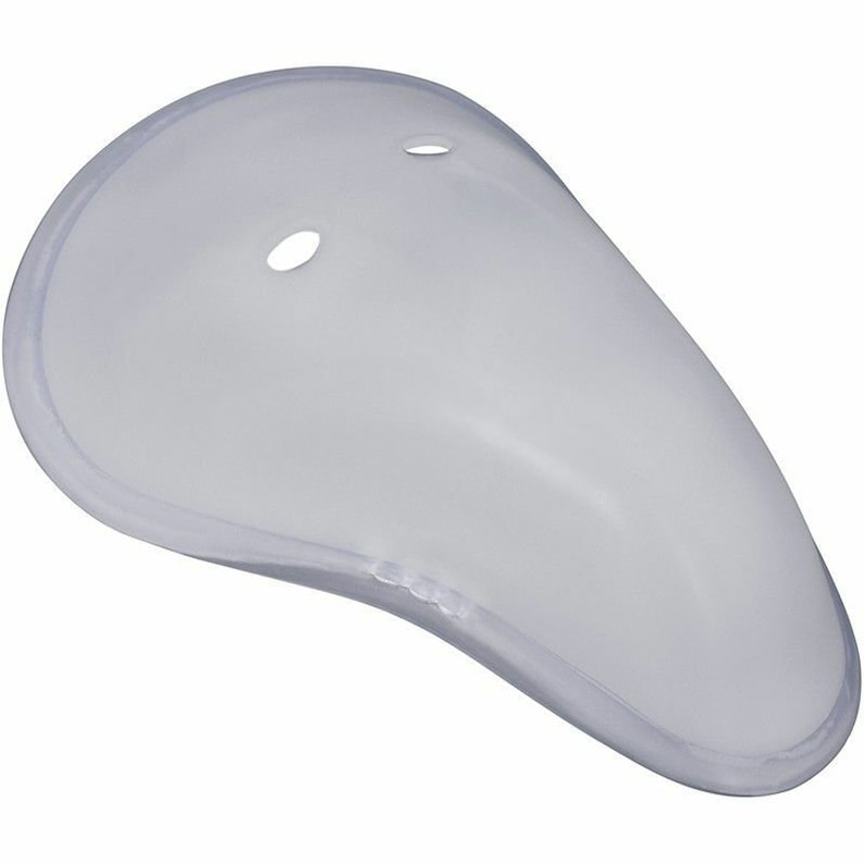 May include: A clear plastic athletic cup with two holes for ventilation.