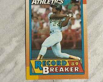Rickey Henderson - 1990 Topps Oakland Athletics vintage baseball card RECORD BREAKER short print