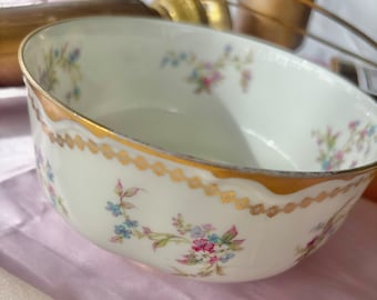 YES! A RARE Antique French Haviland Limoges China. 5.5"" Cranberry Bowl. Discontinued Schleiger pattern 434E, red and green backstamp