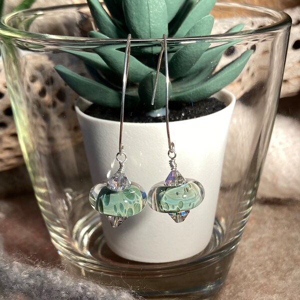 Red borosilicate glass cube and crystal earrings main image 0
