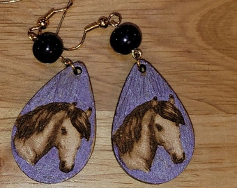 Horse Head Teardrop Wooden Earings