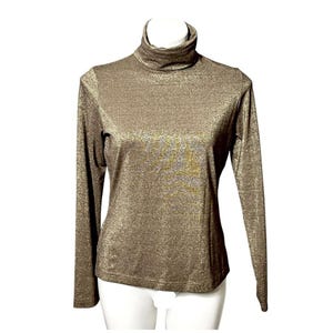Vintage SNO SKINS Metallic Gold Turtleneck Top Size Medium