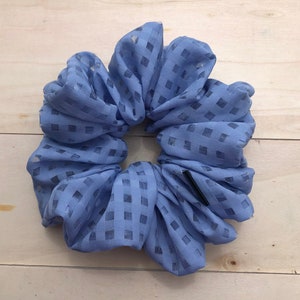 Blue Scrunchie, Checkered Scrunchie, Sheer Scrunchy, Organza Scrunchie, hair tie, Light Blue Scrunchie, Scrunchie, XXL oversized scrunchie
