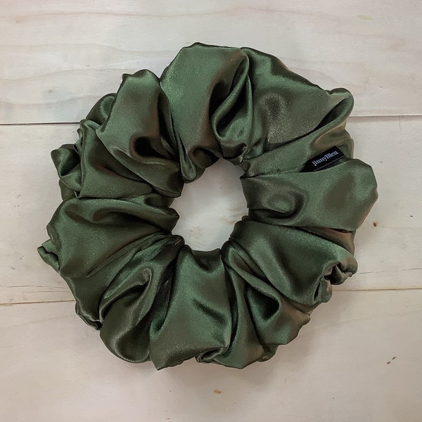 Olive Green Scrunchie, Olive Scrunchie, Satin Scrunchy, Silky scrunchie, hair tie, Gift for Her, Hair Accessory, oversized scrunchie