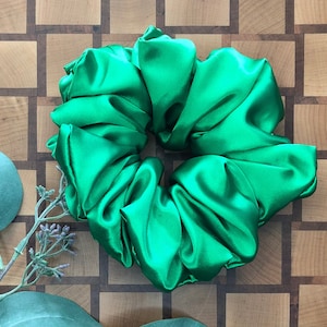 Green Scrunchie, Satin Scrunchie, green Scrunchy, Christmas Green Scrunchie, hair scrunchy, XXL oversized scrunchie, Gift, Silky Green
