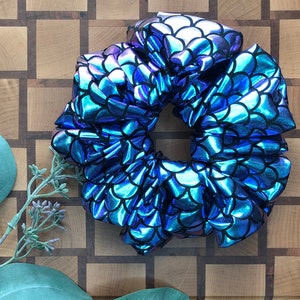 Mermaid Scrunchie, Mermaid Scale Scrunchie, Metallic Scrunchy, Blue Metallic, Purple Metallic, XXL oversized scrunchie, hair scrunchy
