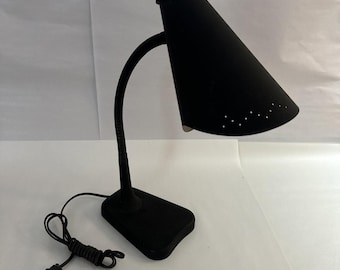 Nice Brass Original 1960's Vintage MCM Gooseneck Desk Lamp w/ Metal Shade - USA