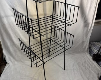Vintage Mid Century Modern Black Wire Rack TelePhone Stand Table Books Plants