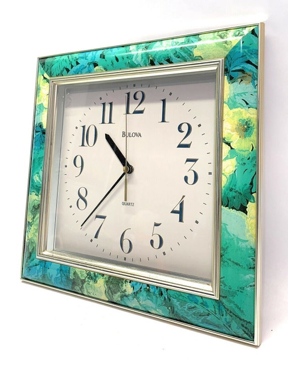 Bulova Square Flower Frame Wall Clock Quartz TEST… - image 1