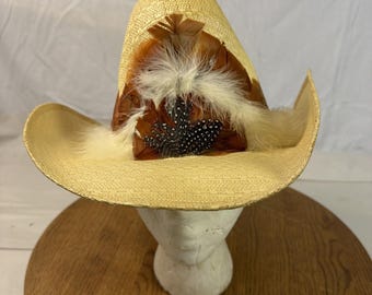 Fascia per cappello da cowboy vintage con piume, realizzata in Messico.