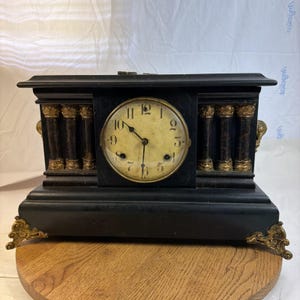 antique waterbury mantle clock 6 Columns Feet Detailed