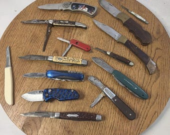 Lot of 14 Vintage Foldind Pocket Knifes All Different Styles