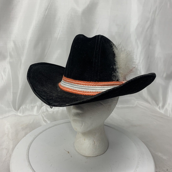 Vintage AJD Western Style Cowboy Hat Black Suede O