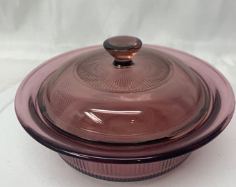 Vintage Visions By Corning Cranberry Round Casserole Dish & Lid V-30-B