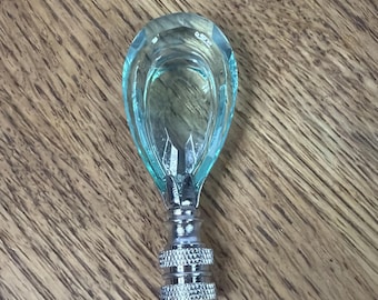 Vintage Blue Crystal Teardrop Prism Lamp Finial Silver Base