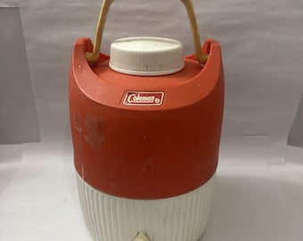 Vintage Coleman 2 Gallon Insulated Jug Red Orange Picnic Camping Water Cooler
