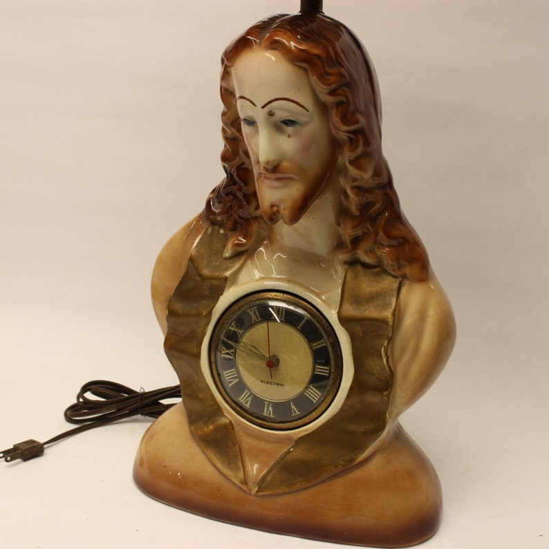 Vintage Jesus Ceramic Electric TV Lamp and Clock Base Etsy