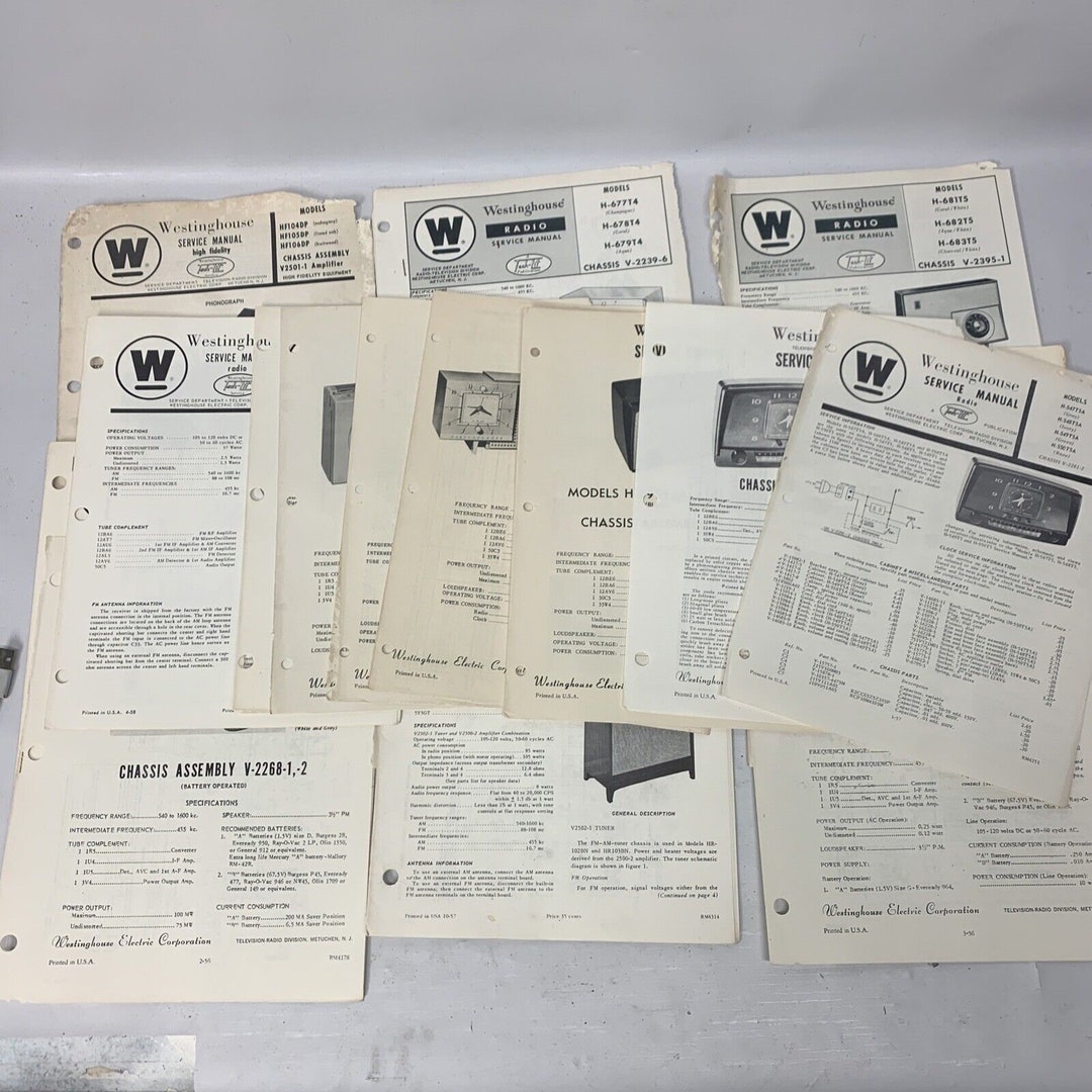 1950s 1960s Westinghouse Service Manuals Radio, TV, Clocks. Lot of 17