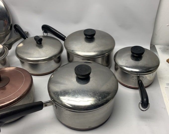 Mixed Lot of Vintage Pots and Pans Revere Ware/ Wear Ever Flint 15