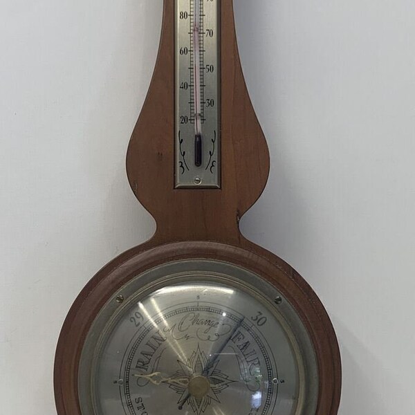 Vintage Airguide Banjo Style Barometer, Broken Thermometer 20"