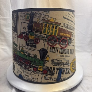 RARE * Vintage Steam Engine Train Railroad Lamp Shade