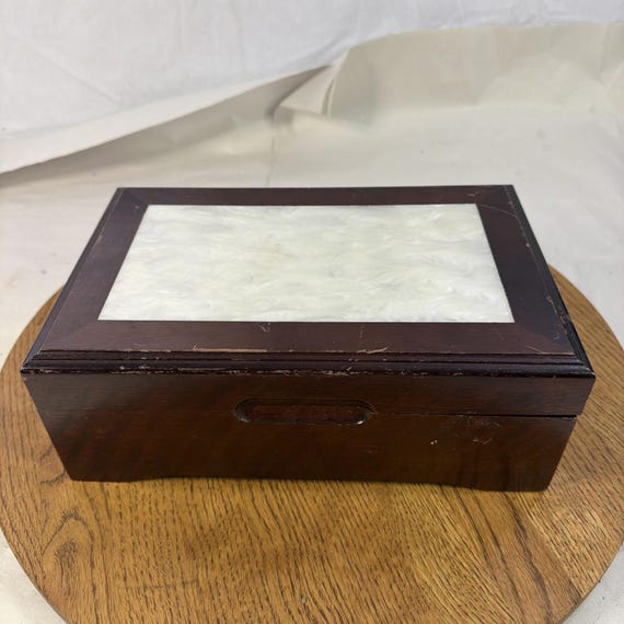 Vintage Wooden Jewelry Box Inside Mirror