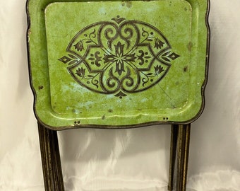 TV Trays MCM Green Folding metal Stands 60-70s Mid Century Set Of 3