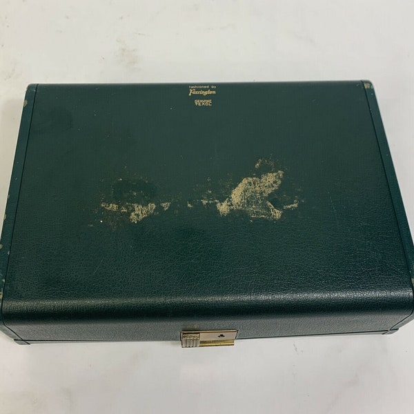 Vtg Farrington Green & Gold Trim Velvet Jewelry Box Texol