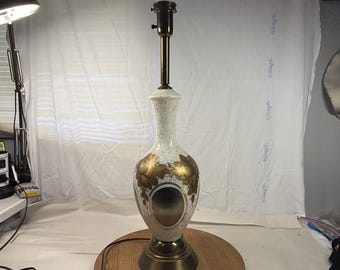 Vintage Large Lamp W/Gold Leaf And White