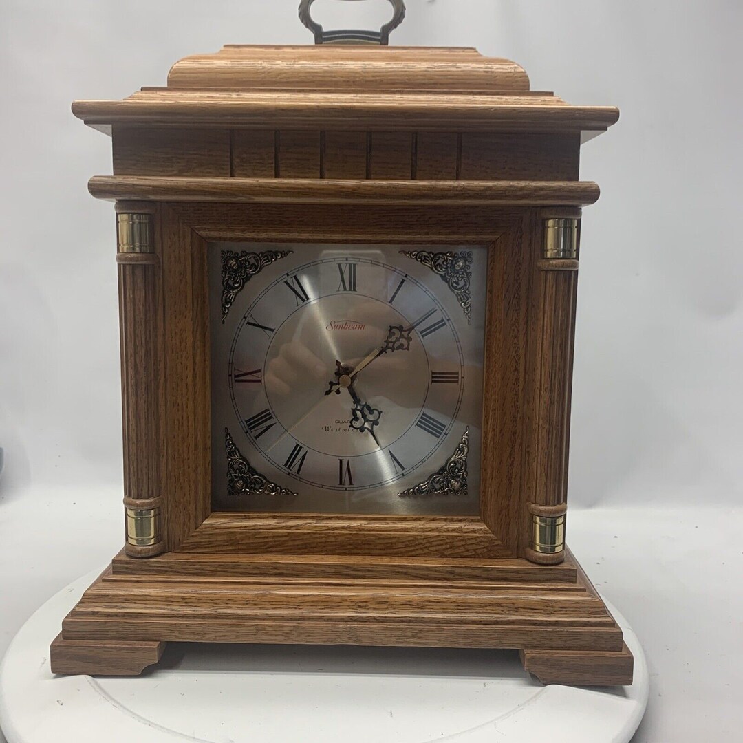 Sunbeam Westminster Quartz Mantel Clock Oak Case Battery Etsy