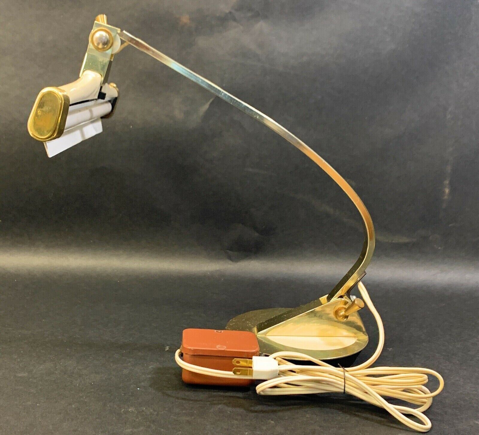 Fluorescent Desk Lamp, Brown Metal, Single Bulb, Push Button Switch, Radionic Trans Co, 1940s
