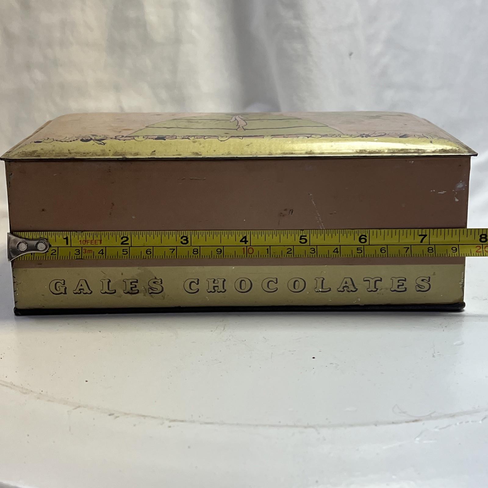 Gales Chocolates Tin Hinged Lid Candy Box Victorian Lady Shabby