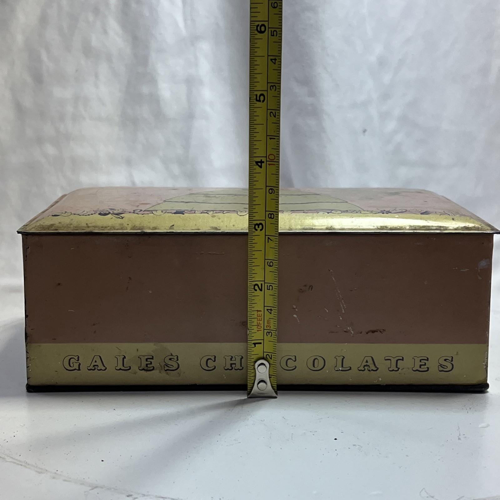 Gales Chocolates Tin Hinged Lid Candy Box Victorian Lady Shabby