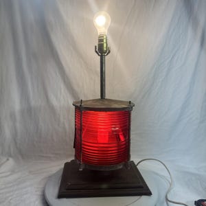 Vintage Metal Nautical Red Lamp - Heavy