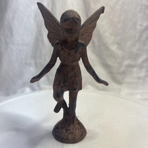 Playful Fairy Figurine Angel Cherub Garden Statue Rustic Cast Iron Antique Style