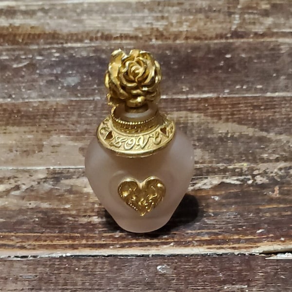 Gorgeous Pink Frosted Glass Perfume Bottle with Golden Rose Finial Stopper