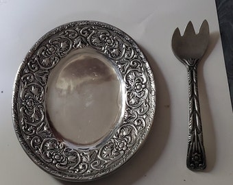 Vintage William Armetale Oval Platter and Serving Fork