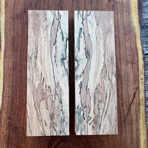 Spalted Pecan DIY Knife Handle Blanks - Book-Matched, Mirrored Grain Knife Handle Blank - Two Pieces Each 1/2” x 2” x 6”