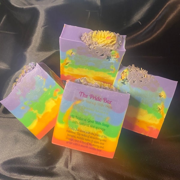 Pride Bar benefiting The Trevor Project All Natural Goat Milk Soap with natural sea sponge inside