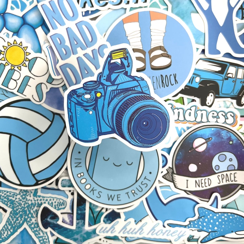 Blue Monochrome Waterproof Sticker Set Fun Pack for Kids, Gifts for ...