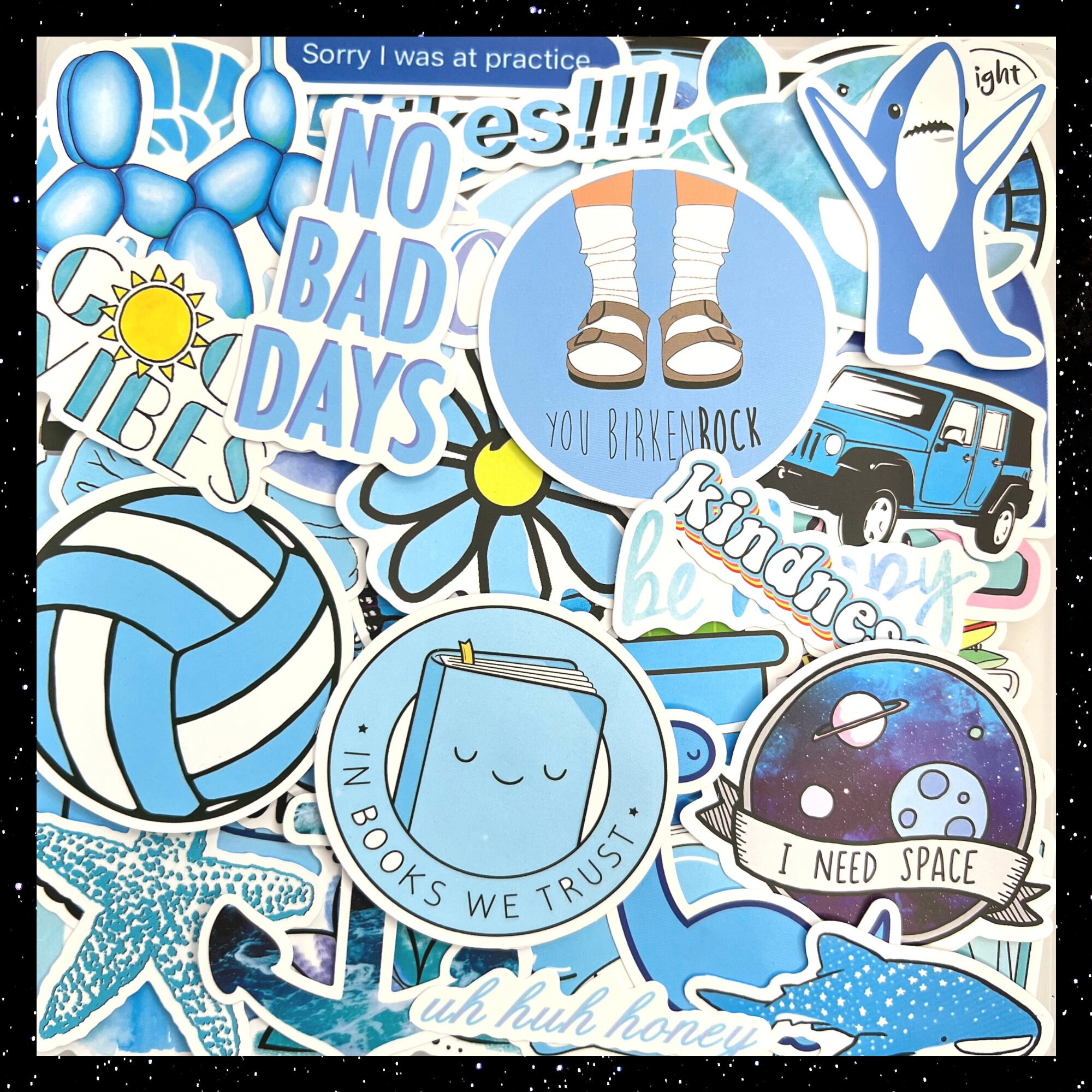 Blue Monochrome Waterproof Sticker Set Fun Pack for Kids, Gifts for ...