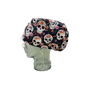 Sugar Skull Euro Scrub Cap: Adjustable Cotton Surgical Hat