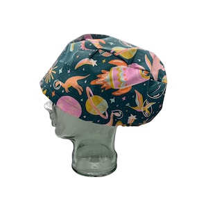 Dinos In Space / Scrub Cap / Adjustable Euro Style / Large / Small / Cotton / Nurse Cap