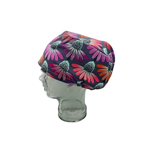 Echinacea Glow, Orange, Pink / Spring & Summer Floral / Surgical / Adjustable / Small / Large / Scrub Cap